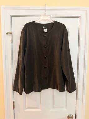 Ladies Size Large "First Option Too!" Textured Dark Shirt Jacket Cardigan GUC